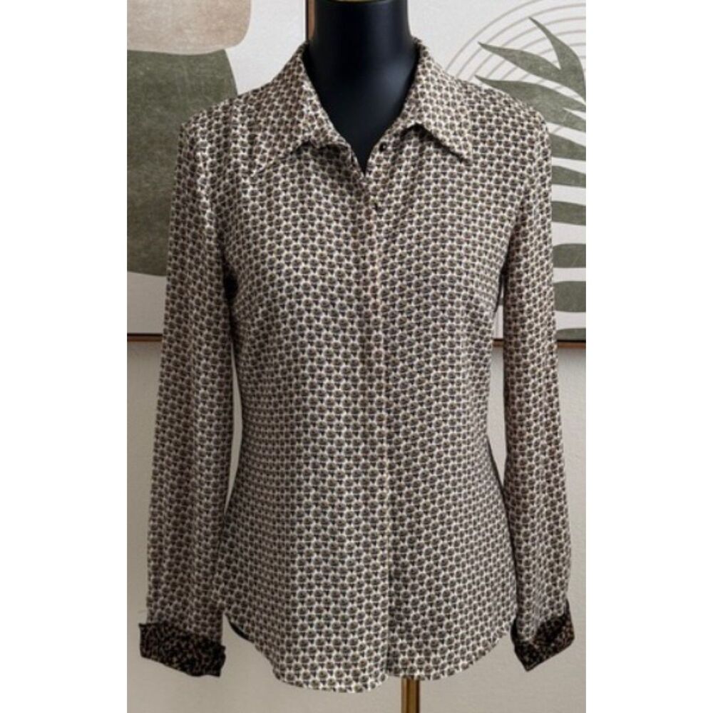 ZARA Multicolored Print Sz Medium Casual or Dress Button Up Long Sleeve Blouse